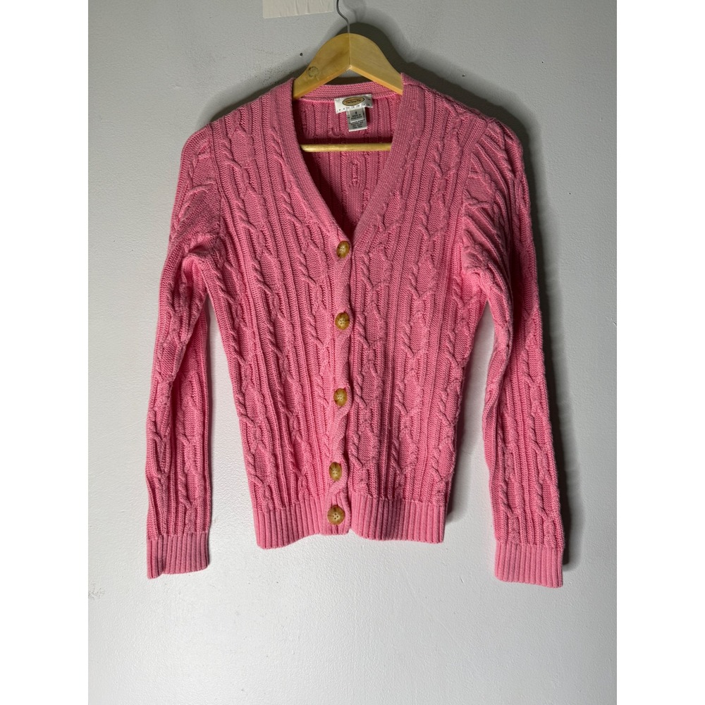 Vintage Talbots‎ pink cable knit cardigan cotton sweater size small petite